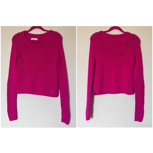 Abercrombie & Fitch Wool Alpaca Cropped Chunky Knit Hot Pink Barbiecore Sweater - Picture 4 of 16